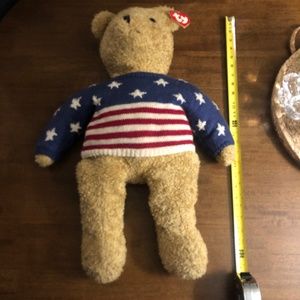 TY 1991 Large 25” Curly Bear USA Flag Sweater Stars & Stripes Plush